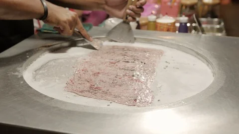 Making of Thai rolled stir-fried ice cream Stock Footage 126534042