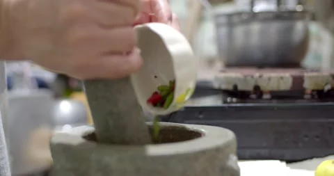 Making Thai shrimp paste chili paste. Stock Footage 222895315