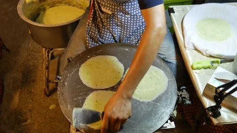 Making Thai snack, Roti Sai Mai, Thailand Stock Footage 105047009