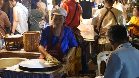Making Thai snack, Roti Sai Mai, Thailand Stock Footage 113099406