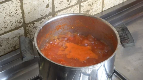 Making Tomato Sauce, Boiling in the Pot Stock Footage 92759460
