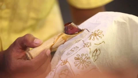 Making traditional Batik by hand coloring in Marunda Jakarta, Indonesia Stock-Footage 265934837