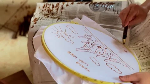 Making traditional Batik with hand. The process of making traditional Stock Footage 278386961