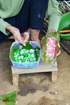 Making traditional cakes made from processed cassava which is cooked tradit.. Stock Photos