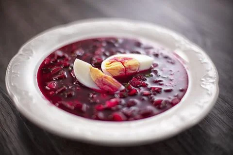 Making traditional Russian cold beetroot soup. Beetroot. Stock Photos