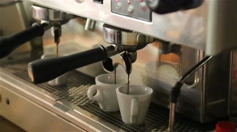 Making Triple Espresso Coffee with professional machine Stock Footage