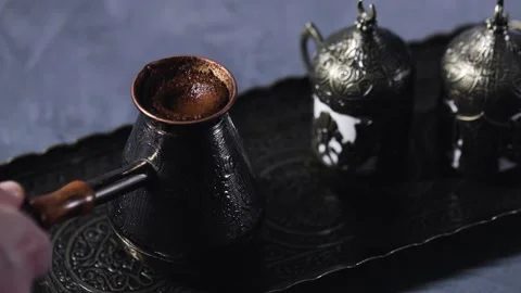 Making Turkish coffee in copper cezve Stock Footage 168616253