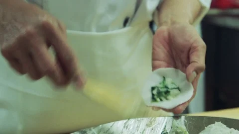 Making vegetable dumpling Stock Footage 77982664