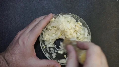 Making vegetable mash overhead Stock Footage 103984987