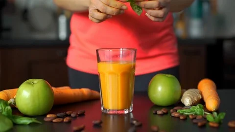 Making Vegetable Smoothie in the Kitchen Stock Footage 113406688