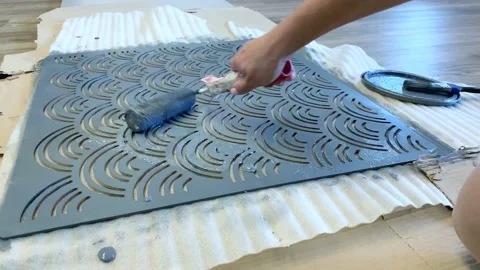 Making wall decoration with wave pattern Stock Footage 197328798
