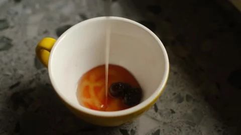 Making warm herbal tea with lemon wedges and dried flowers Stock Footage 325536906