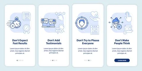 Making website donts light blue onboarding mobile app screen Stock Illustration