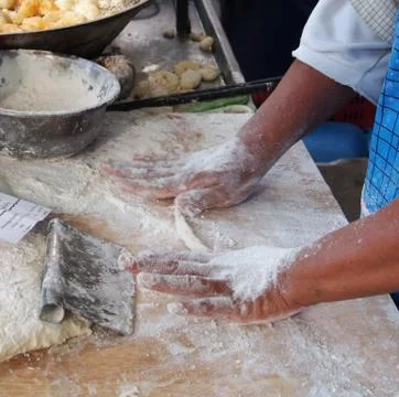 The Making of  White Sponge Cake, Pa Tong Go , Oil Pastry from Bangkok Mornin Stock Photos
