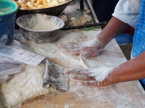 The Making of  White Sponge Cake, Pa Tong Go , Oil Pastry from Bangkok Mornin Stock Photos