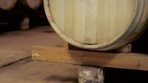 Making Wine: Inside An Old Cellar Between The Barrels Stock Footage 83978423