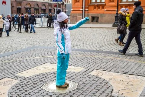 Making wishes at the zero kilometer on the red square. Stock Photos