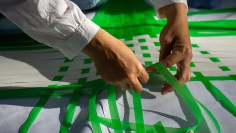 Making woven items using plastic ribbon. Crafts made from recycled materials. Фото