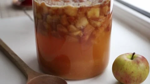 Making your own apple cider vinegar at home. Stock Footage 312512606