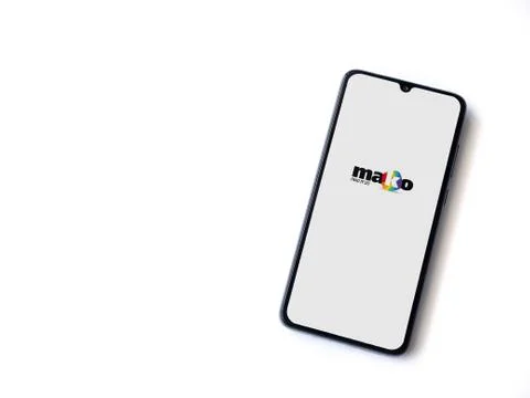 Mako app launch screen with logo on the display of a black mobile smartphone  Stock Photos