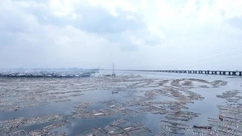 Makoko Over Looking the Third mainland Bridge Stock Footage 199215767