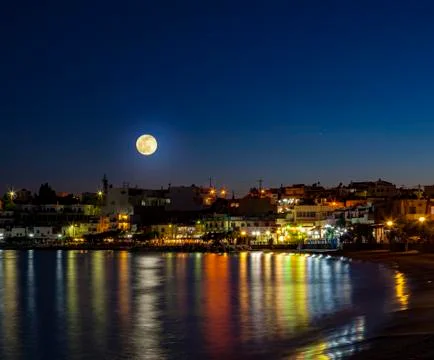 Makrigialos in moonlight 스톡 사진