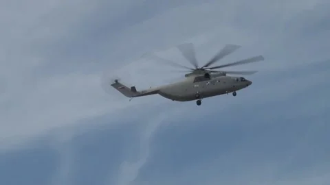 MAKS-2011. World's largest transport helicopter Mi-26 performs vertical climb. Stock Footage 220344154