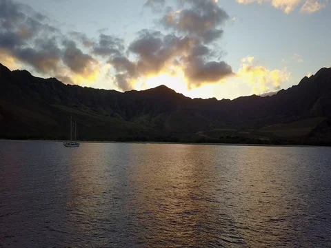 Makua sunrise from the Pacific Ocean Stock Footage 80965964
