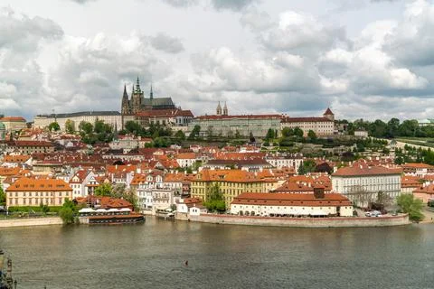 Mala strana with Prague Castle and Vltava, Prague, Czech Republic Stock Photos