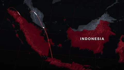 Malacca and the Java Sea 3D elevation relief map with indonesia highlighted in Video stock 344010801