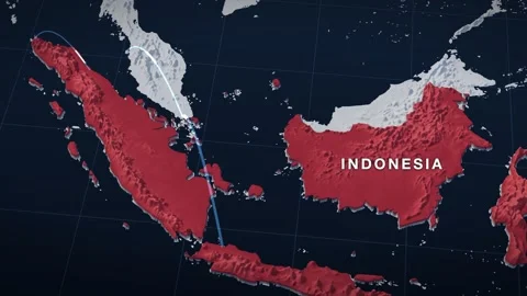 Malacca and the Java Sea 3D elevation relief map with indonesia highlighted in Stock Footage 344010815