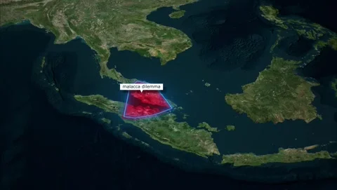 Malacca Dilemma Map Zoom Animation Red Highlight 4K Stock Footage 337463253