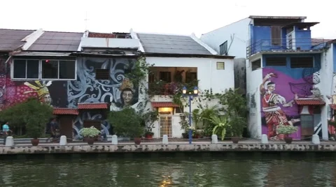 Malacca Riveк quay in Malacca Stock Footage 49363046