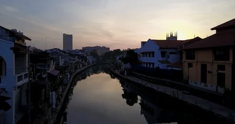 Malacca riverside during sunrise Stock Footage 100732800