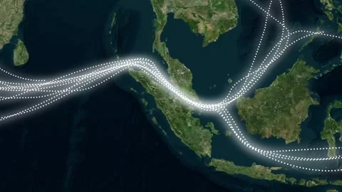 Malacca Strait Global Trade Shipping Traffic Map Animation 4K Video stock 330726386