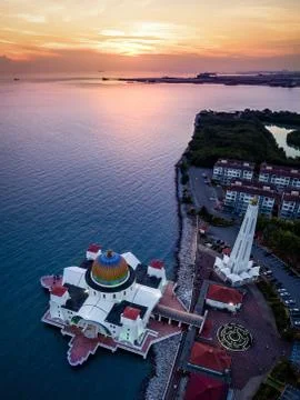 Malacca Straits Mosque during sunset Stock-Fotos