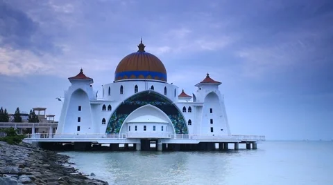 Malacca Straits Mosque Footage during Sunrise Stock Footage 40716975