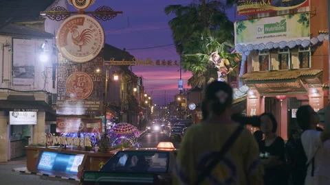 Malacca Street At Night，Malaysia Stock Footage 135211357