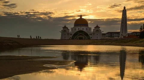 Malacca's Straits Mosque During Sunset - Slide &amp; Pan Video stock 42415381