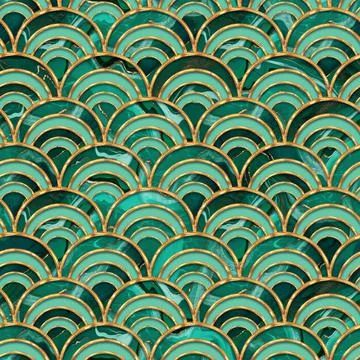 Malachite stone seamless pattern. Decorative marble effect and gold waves Stock Illustration