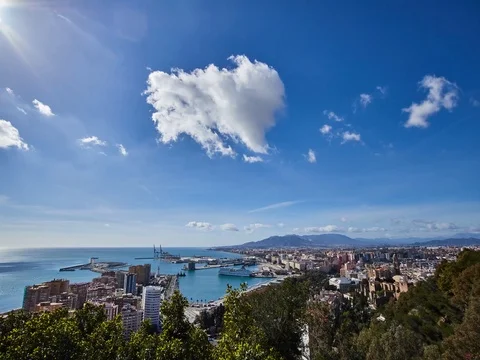 Malaga on a cloudy day and blue sky. Stock Footage 72172366