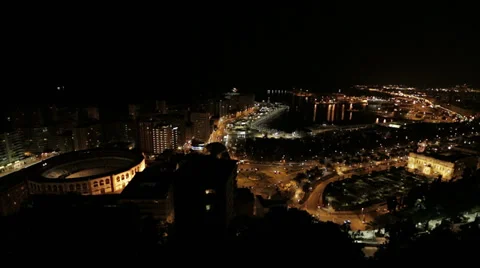 Malaga Panorama at Night Stock-Footage 28335338