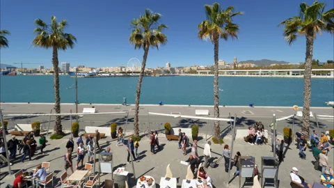 Malaga, Spain. Circa August 2018. Panorama view of the "Muelle Uno" outdoor Video stock 102800023
