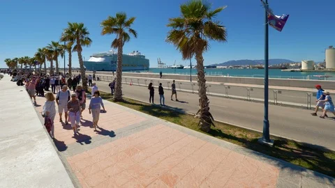Malaga, Spain. Circa March 2018. People Strolling in the port of Malaga on a Stockbeeldmateriaal 89812950