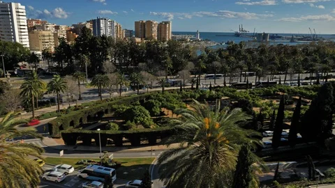Malaga, Spain. Circa March 2019. Timelapse of the view of the port of Malaga, Stock Footage 88323767