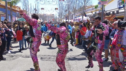 Malaga, Spain. Circa May 2018. Bolivian Caporals folk dancing group of men Видео 89323439
