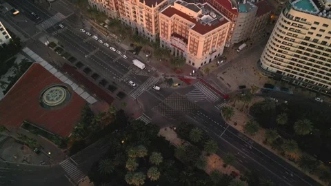 Málaga. Spain. City, avenue intersection, and green parks, downward tilting Stock-Footage 342939959