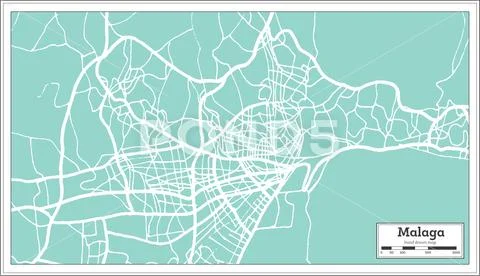 Malaga Spain City Map in Retro Style. Outline Map. Stock Illustration