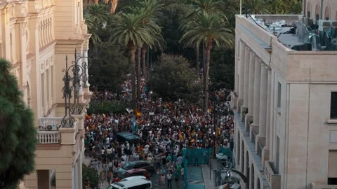MALAGA, SPAIN - SEPTEMBER 2, 2026: People gather in Malaga City Hall square.. Stock Footage 344584253