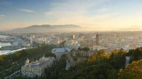 Malaga in sunset lights. Spain Stock Footage 62755034